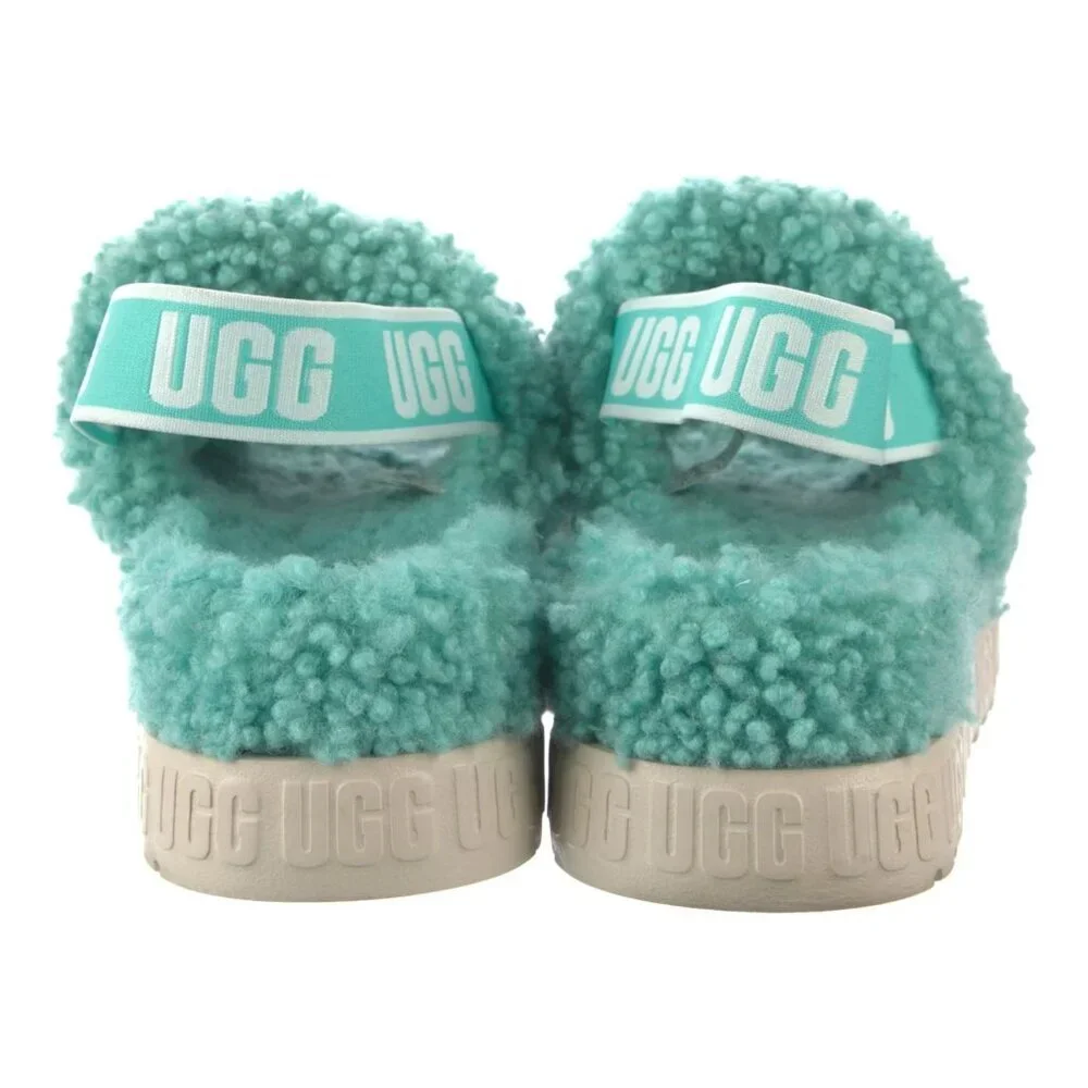 UGG Oh Fluffita Curly Sheepskin Strappy Slippers Green Size 9